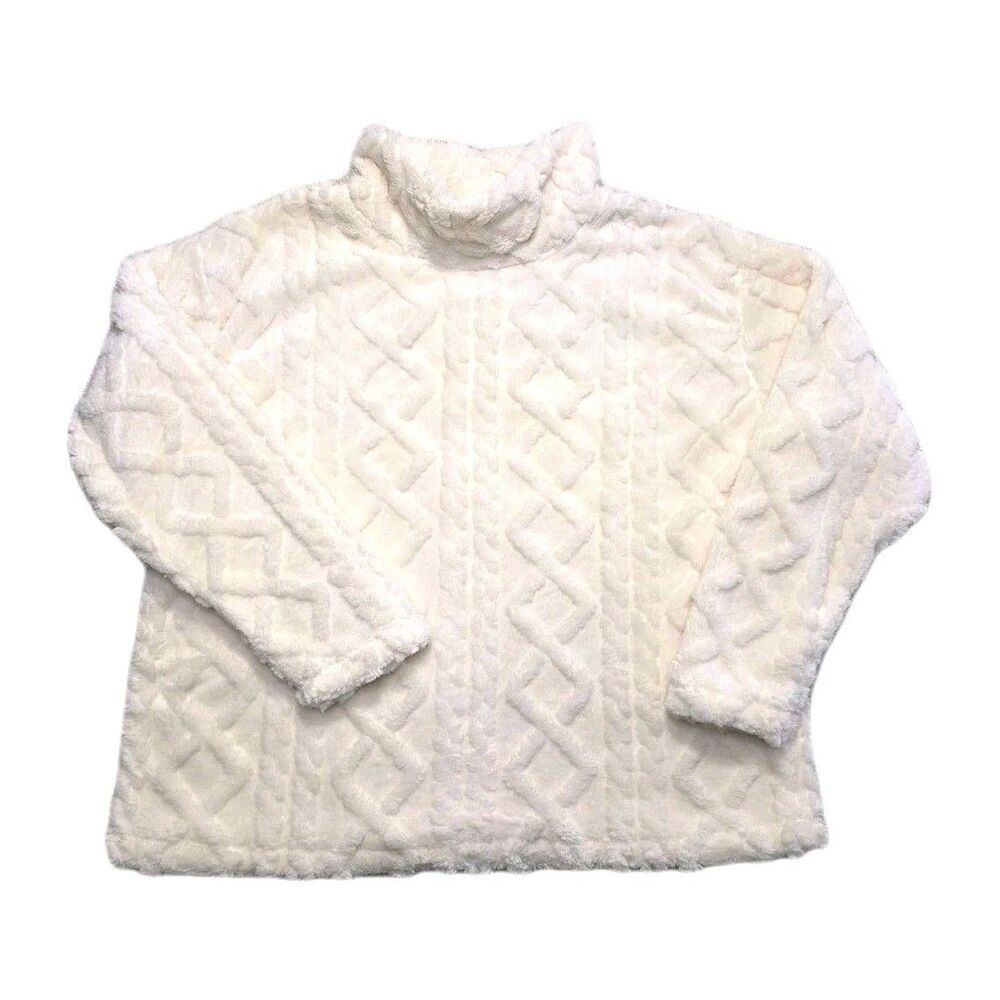 Eddie Bauer Women's Ultrasoft Cable Stretchy Fleece Pullover Ivory Mockneck XL - Picture 4 of 9